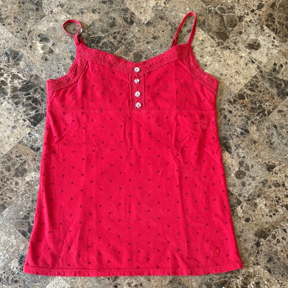Limited Too Red Tank Top with Lace and Button Accents